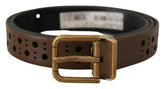 Dolce & Gabbana Brown Leather Perforated Crown Belt -   -  Dolce & Gabbana.