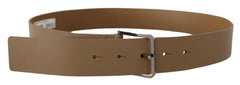 Dolce & Gabbana Beige Calf Leather Wide Silver Metal Belt - - Dolce & Gabbana.