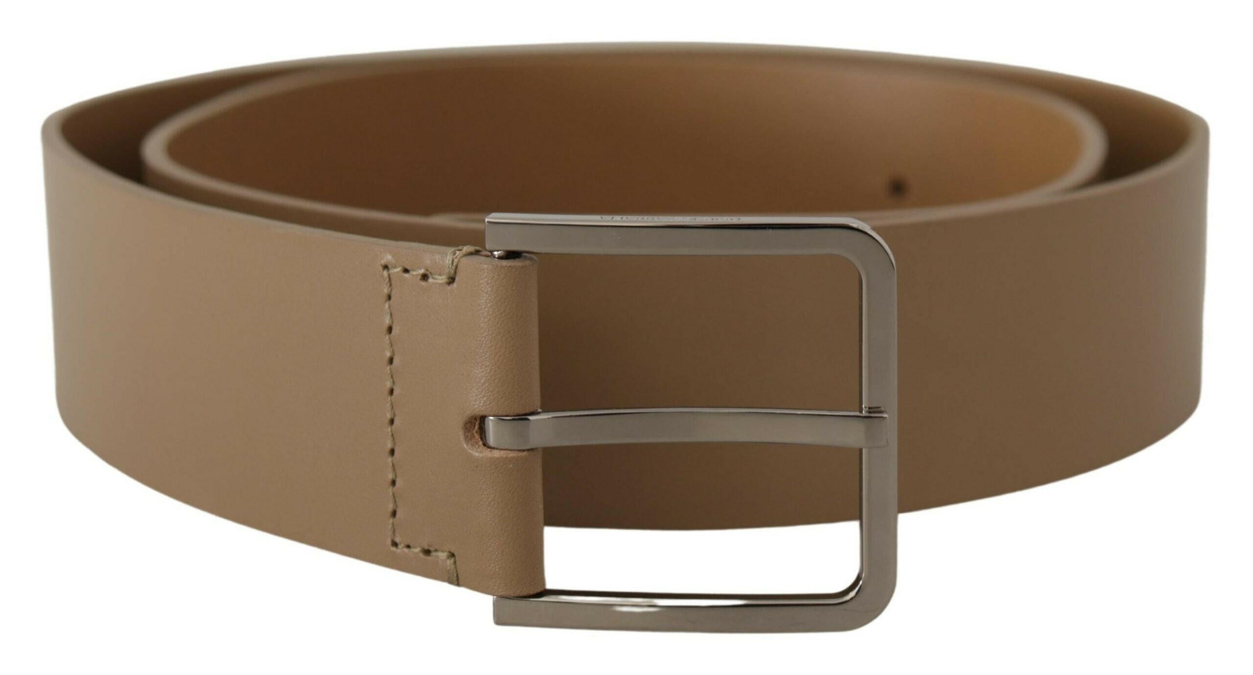 Dolce & Gabbana Beige Calf Leather Wide Silver Metal Belt - - Dolce & Gabbana.
