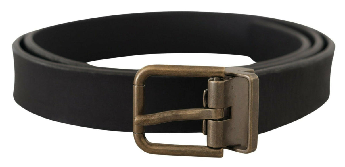 Dolce & Gabbana Black Leather Brass Metal Grain Buckle Classic Belt -   -  Dolce & Gabbana.