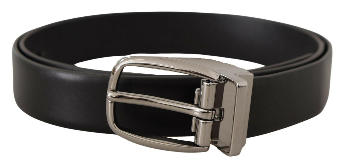 Dolce & Gabbana Black Leather Silver Metal Chrome Logo Buckle  Belt -   -  Dolce & Gabbana.