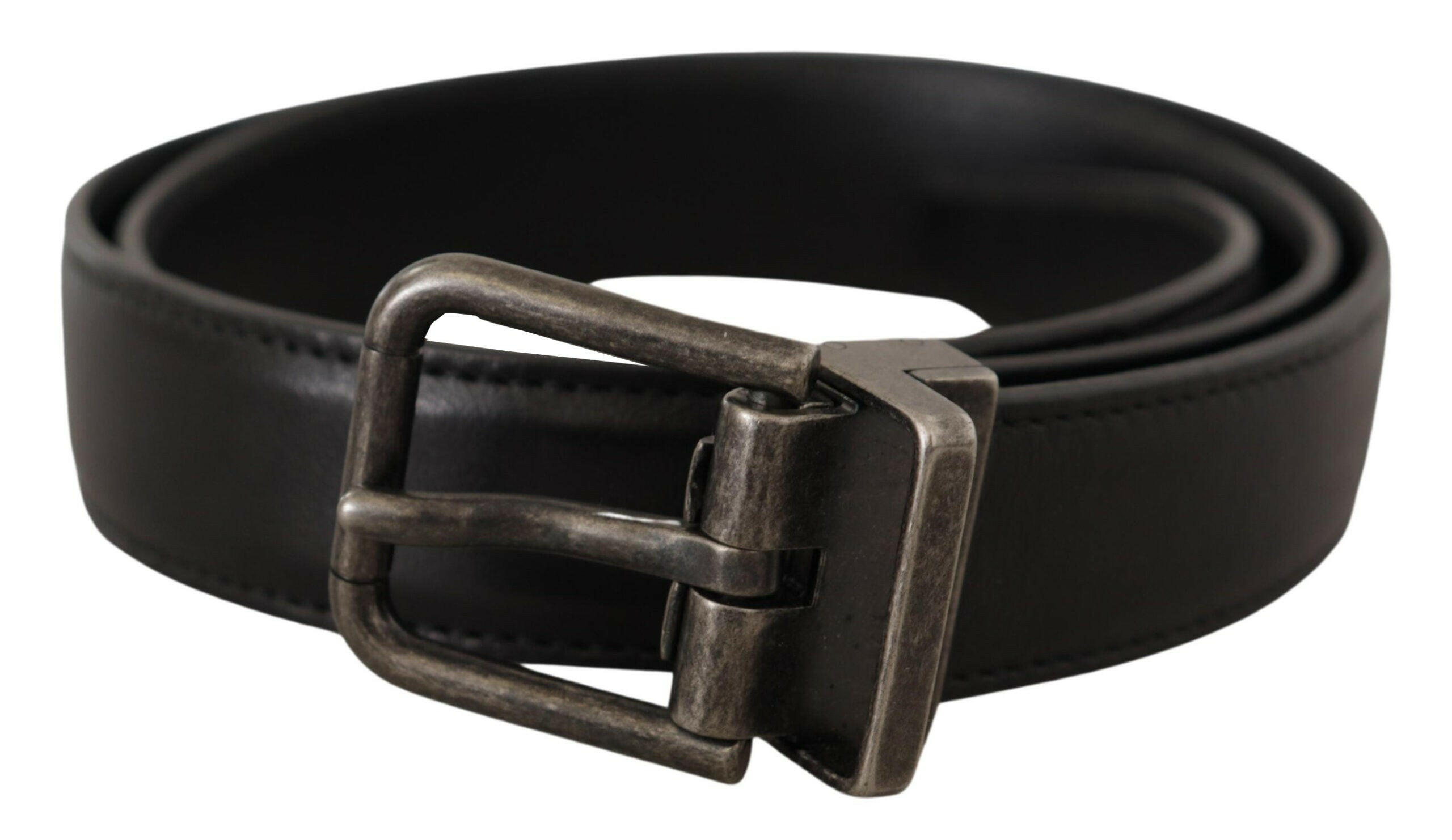 Dolce & Gabbana Black Calf Leather Logo Metal Buckle Belt - - Dolce & Gabbana.