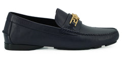 Versace Elegant Navy Blue Calf Leather Loafers -   -  Versace.