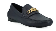 Versace Elegant Navy Blue Calf Leather Loafers -   -  Versace.