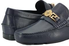 Versace Elegant Navy Blue Calf Leather Loafers -   -  Versace.