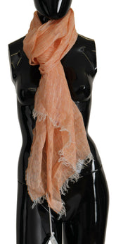 Malo Peach Linen Knitted Shawl Wrap Fringes Scarf -   -  Malo.