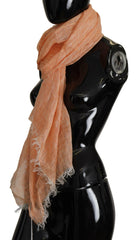 Malo Peach Linen Knitted Shawl Wrap Fringes Scarf -   -  Malo.