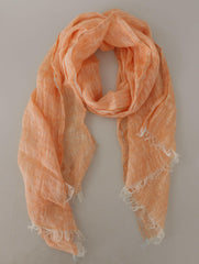 Malo Peach Linen Knitted Shawl Wrap Fringes Scarf -   -  Malo.