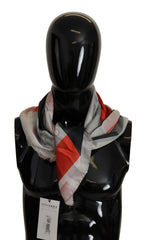 Costume National Gray Red Silk Shawl Foulard Wrap Scarf - - Costume National.