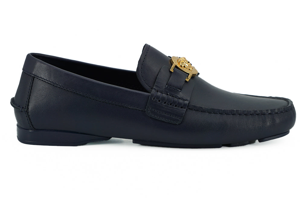 Versace Elegant Navy Blue Calf Leather Loafers -   -  Versace.