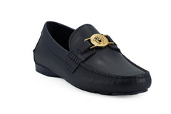 Versace Elegant Navy Blue Calf Leather Loafers -   -  Versace.