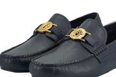 Versace Elegant Navy Blue Calf Leather Loafers -   -  Versace.