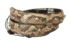 Dolce & Gabbana Beige Exotic Leather Crystals Reversible Shoulder Strap - - Dolce & Gabbana.