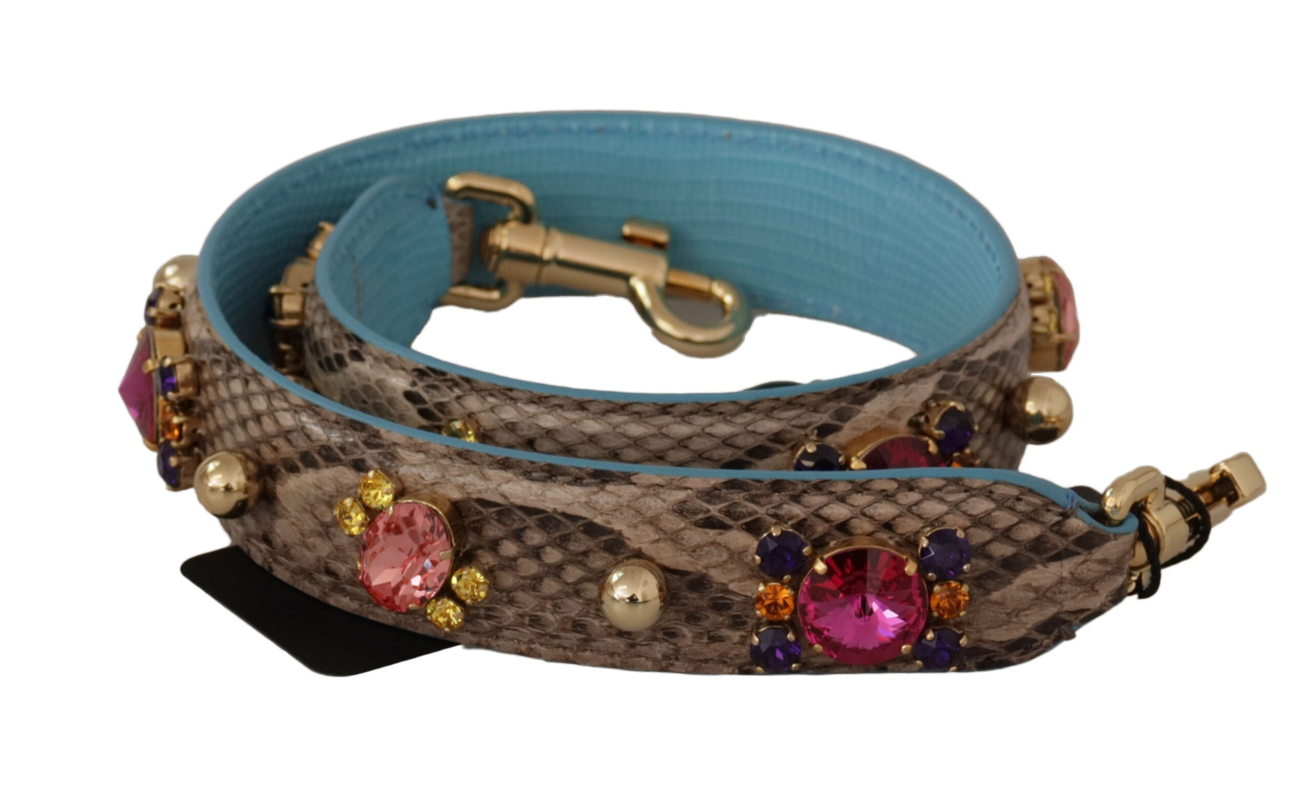 Dolce & Gabbana Brown Exotic Leather Crystals Shoulder Strap - - Dolce & Gabbana.