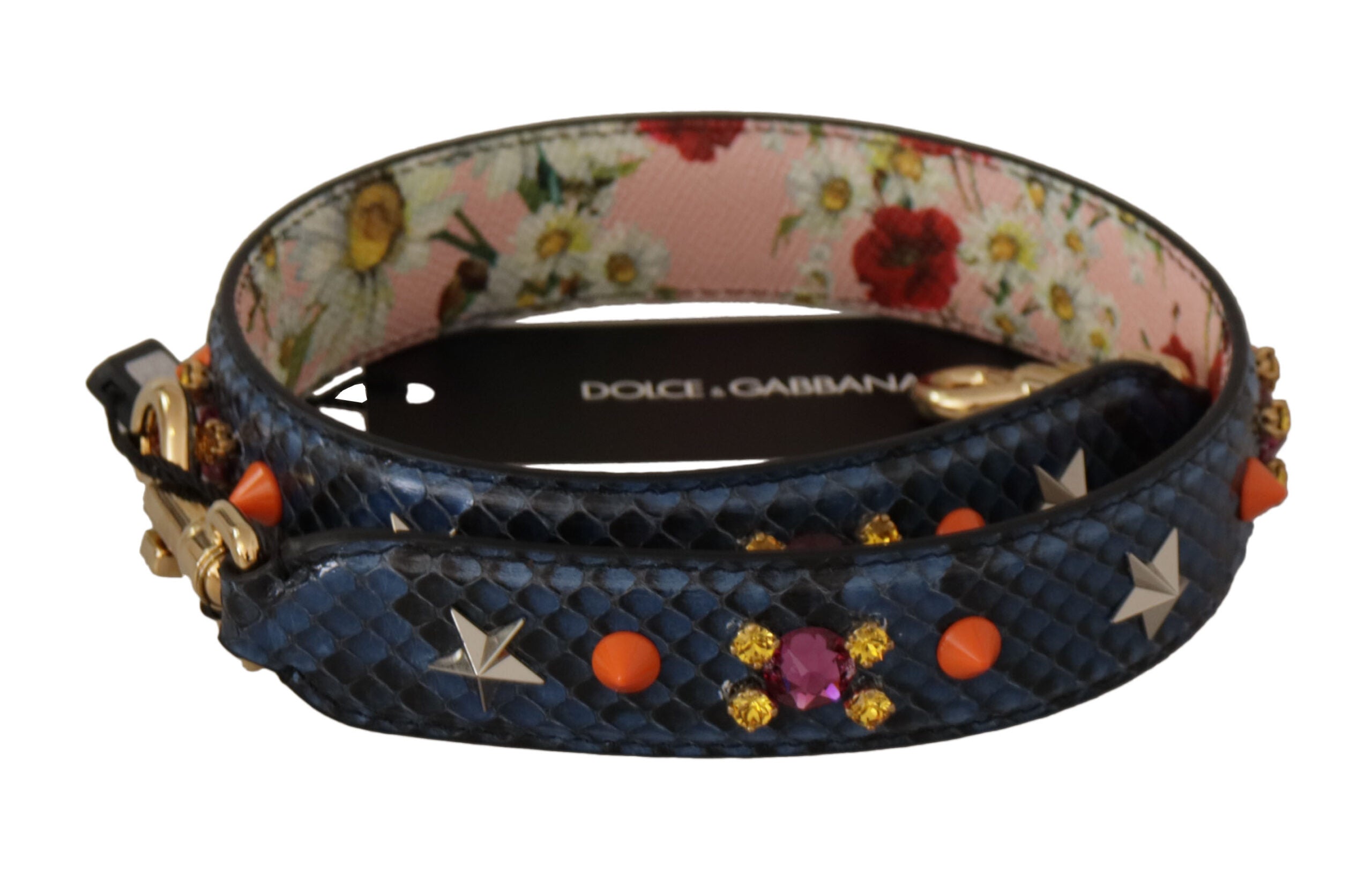 Dolce & Gabbana Blue Exotic Leather Crystals Reversible Shoulder Strap - - Dolce & Gabbana.