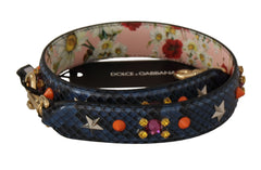 Dolce & Gabbana Blue Exotic Leather Crystals Reversible Shoulder Strap - - Dolce & Gabbana.