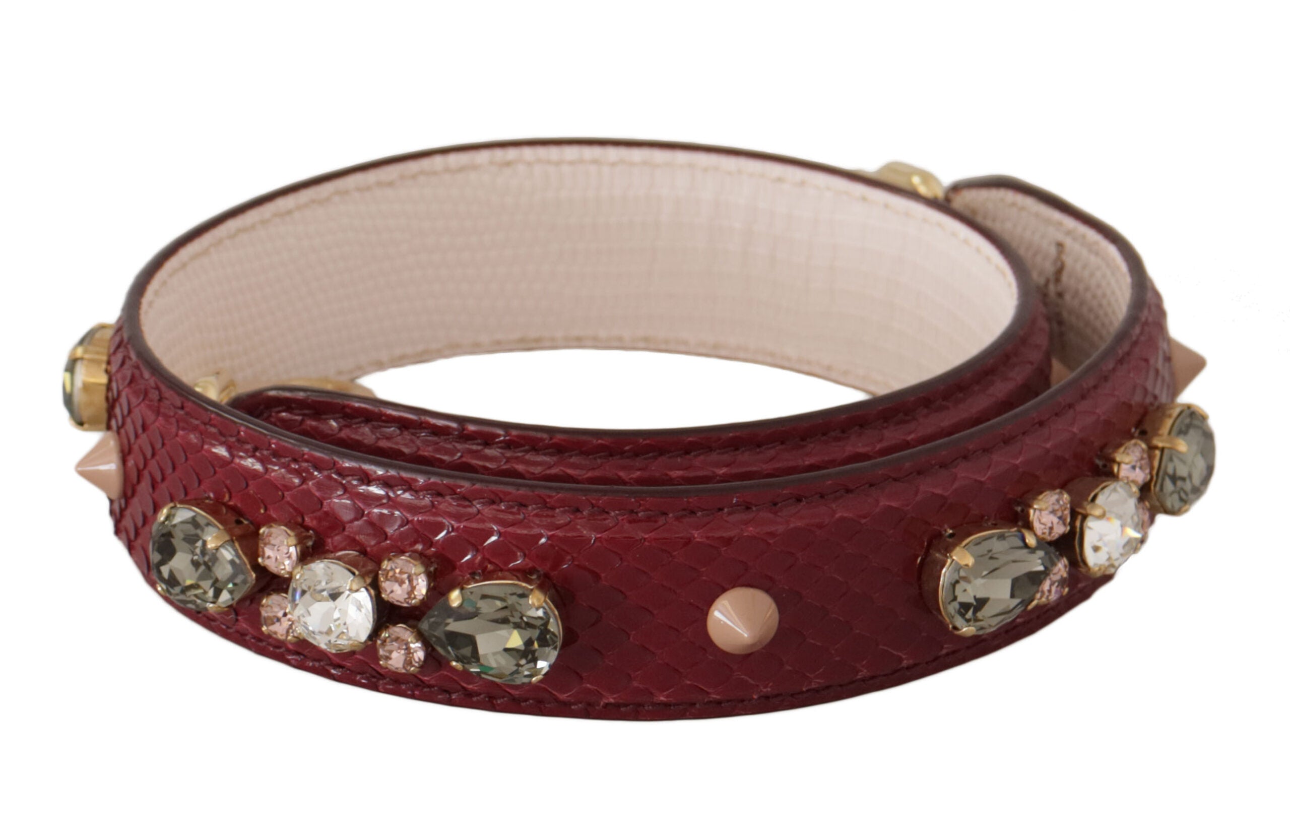 Dolce & Gabbana Bordeaux Leather Crystals Bag Shoulder Strap - - Dolce & Gabbana.