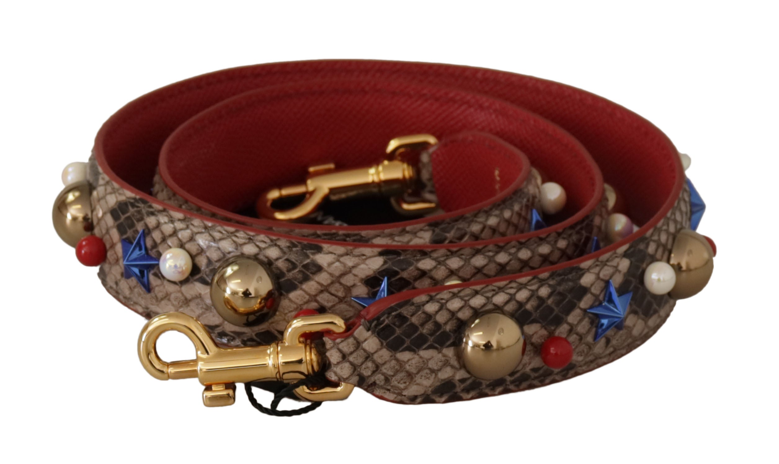 Dolce & Gabbana Brown Python Leather Studded Shoulder Strap - - Dolce & Gabbana.