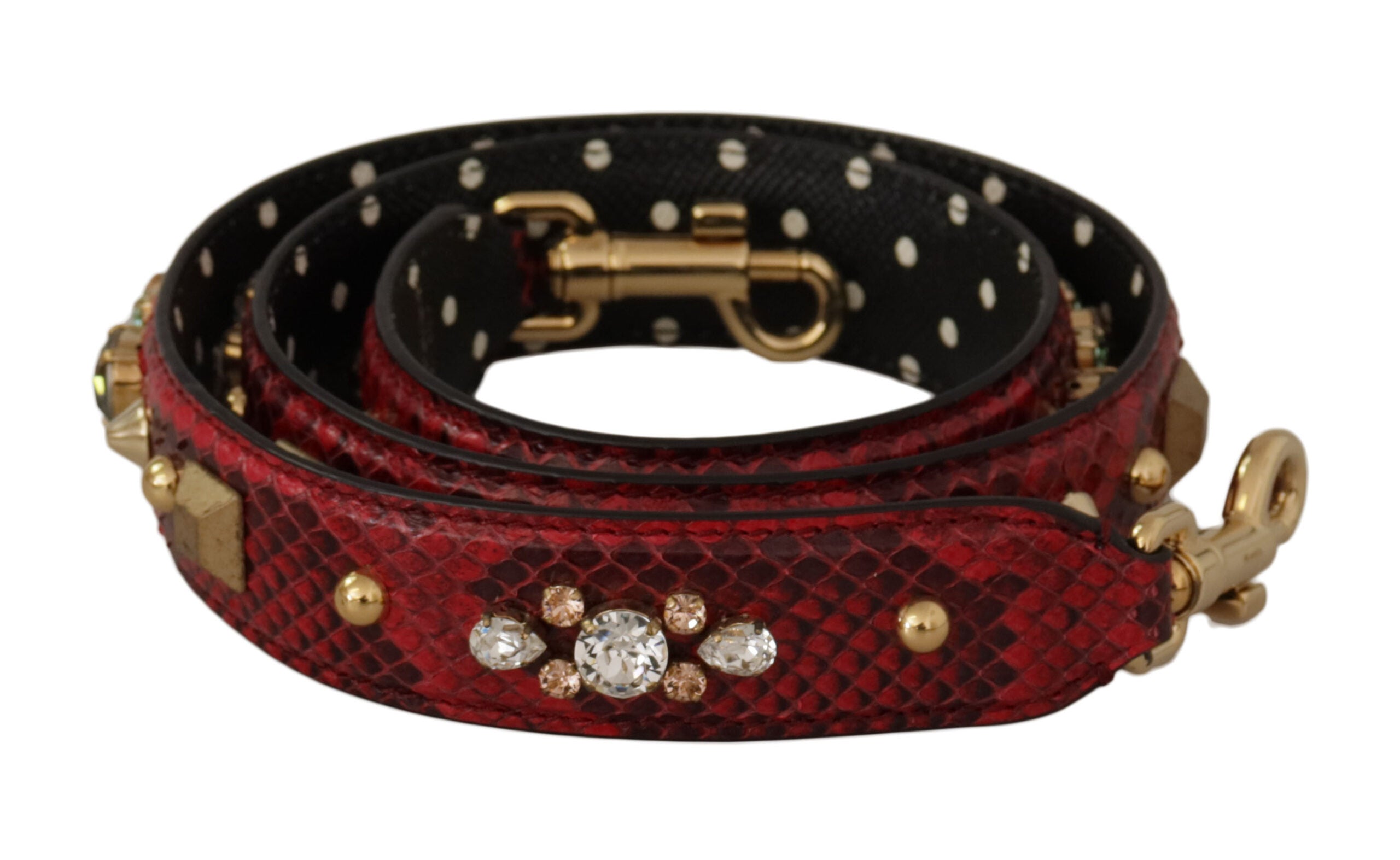 Dolce & Gabbana Red Python Leather Crystals Reversible Shoulder Strap - - Dolce & Gabbana.