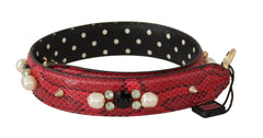 Dolce & Gabbana Red Python Leather Crystals Reversible Shoulder Strap - - Dolce & Gabbana.