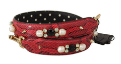 Dolce & Gabbana Red Python Leather Crystals Reversible Shoulder Strap - - Dolce & Gabbana.