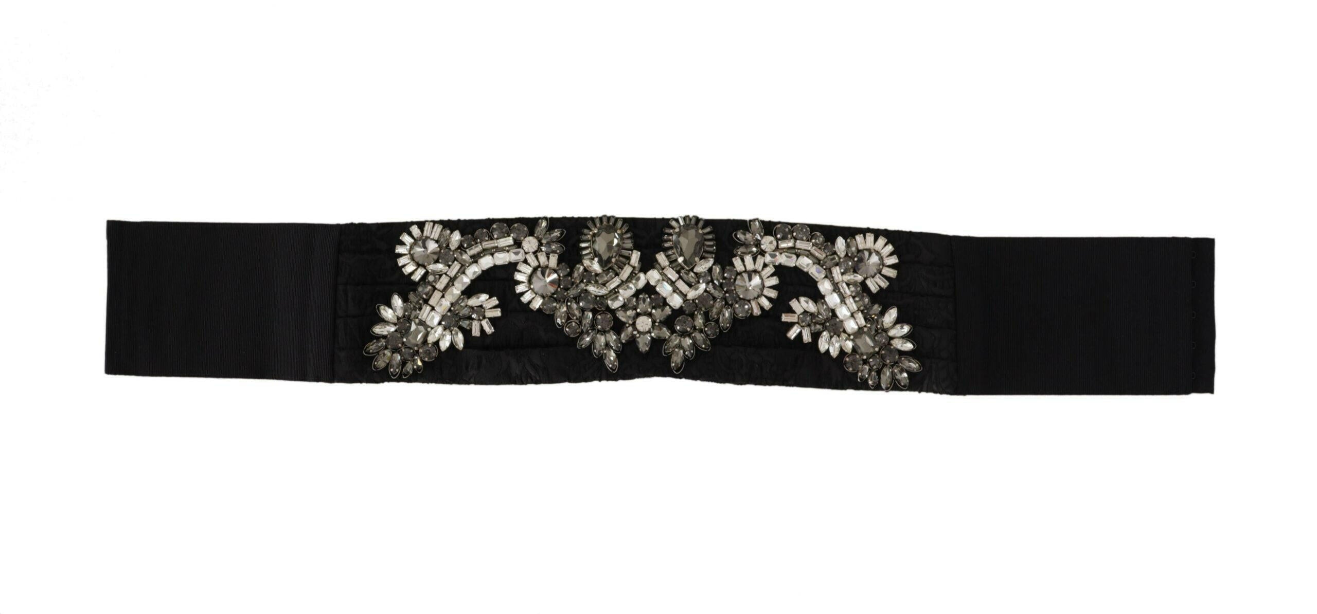 Dolce & Gabbana Black Silk Brass Crystal Embellished Waist Belt -   -  Dolce & Gabbana.