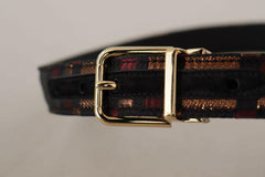 Dolce & Gabbana Multicolor Leather Jacquard Gold Metal Buckle Belt -   -  Dolce & Gabbana.
