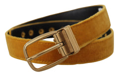 Dolce & Gabbana Mustard Velvet Gold Logo Engraved Metal Buckle Belt -   -  Dolce & Gabbana.
