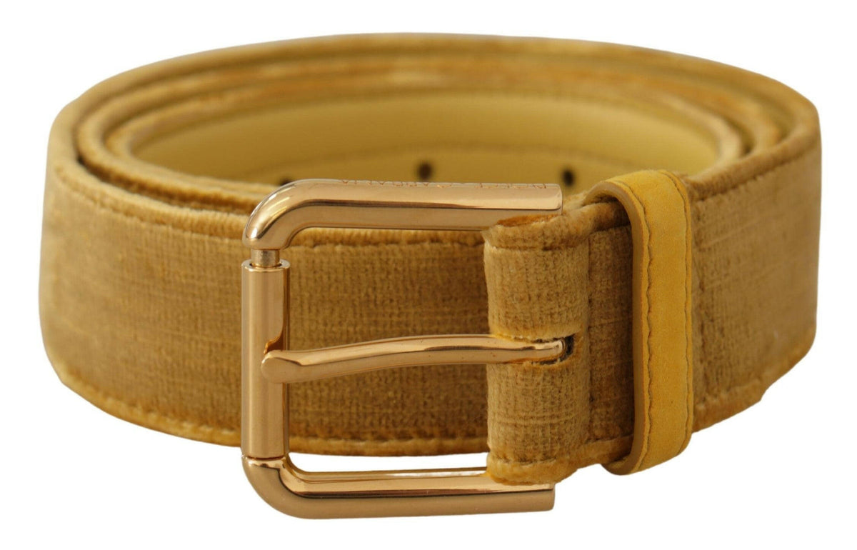 Dolce & Gabbana Yellow Velvet Gold Metal Logo Engraved Buckle Belt -   -  Dolce & Gabbana.