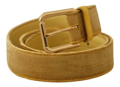 Dolce & Gabbana Yellow Velvet Gold Metal Logo Engraved Buckle Belt -   -  Dolce & Gabbana.