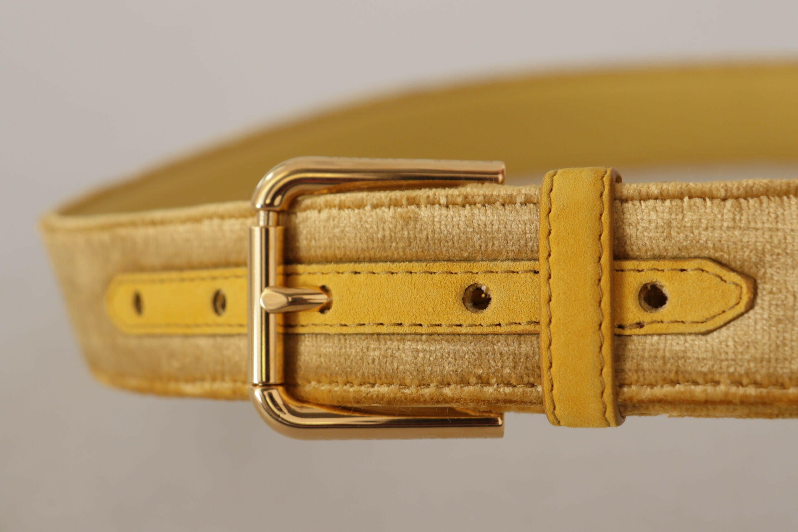 Dolce & Gabbana Yellow Velvet Gold Metal Logo Engraved Buckle Belt -   -  Dolce & Gabbana. Dolce & Gabbana Yellow Velvet Gold Metal Logo Engraved Buckle Belt -   -  Dolce & Gabbana.