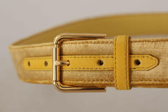 Dolce & Gabbana Yellow Velvet Gold Metal Logo Engraved Buckle Belt -   -  Dolce & Gabbana.