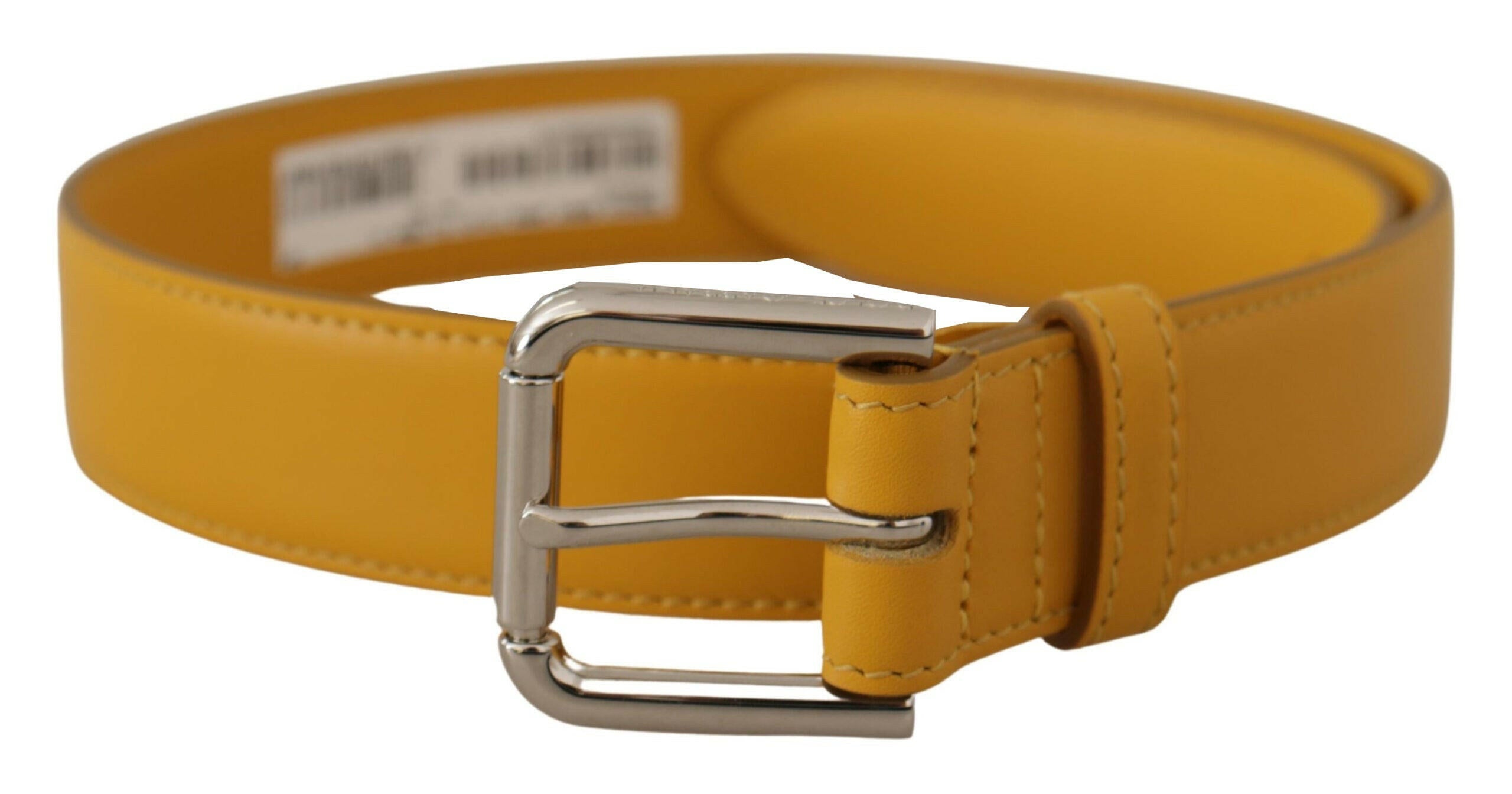 Dolce & Gabbana Yellow Leather Silver Tone Logo Metal Buckle Belt -   -  Dolce & Gabbana.