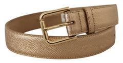 Dolce & Gabbana Rose Gold Leather Metallic Tone Metal Buckle Belt -   -  Dolce & Gabbana.