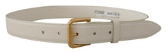 Dolce & Gabbana White Calf Leather Gold Tone Logo Metal Buckle Belt -   -  Dolce & Gabbana.