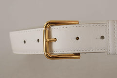 Dolce & Gabbana White Calf Leather Gold Tone Logo Metal Buckle Belt -   -  Dolce & Gabbana.