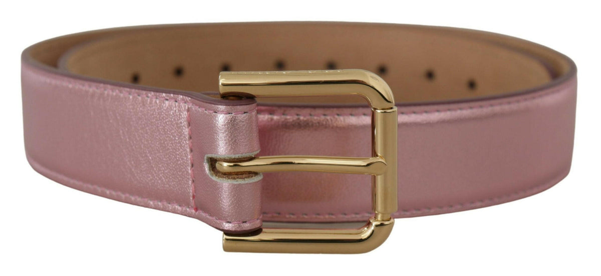 Dolce & Gabbana Metallic Pink Polished Leather Logo Metal Buckle Belt -   -  Dolce & Gabbana.