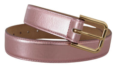 Dolce & Gabbana Metallic Pink Polished Leather Logo Metal Buckle Belt -   -  Dolce & Gabbana.