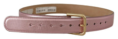 Dolce & Gabbana Metallic Pink Polished Leather Logo Metal Buckle Belt -   -  Dolce & Gabbana.