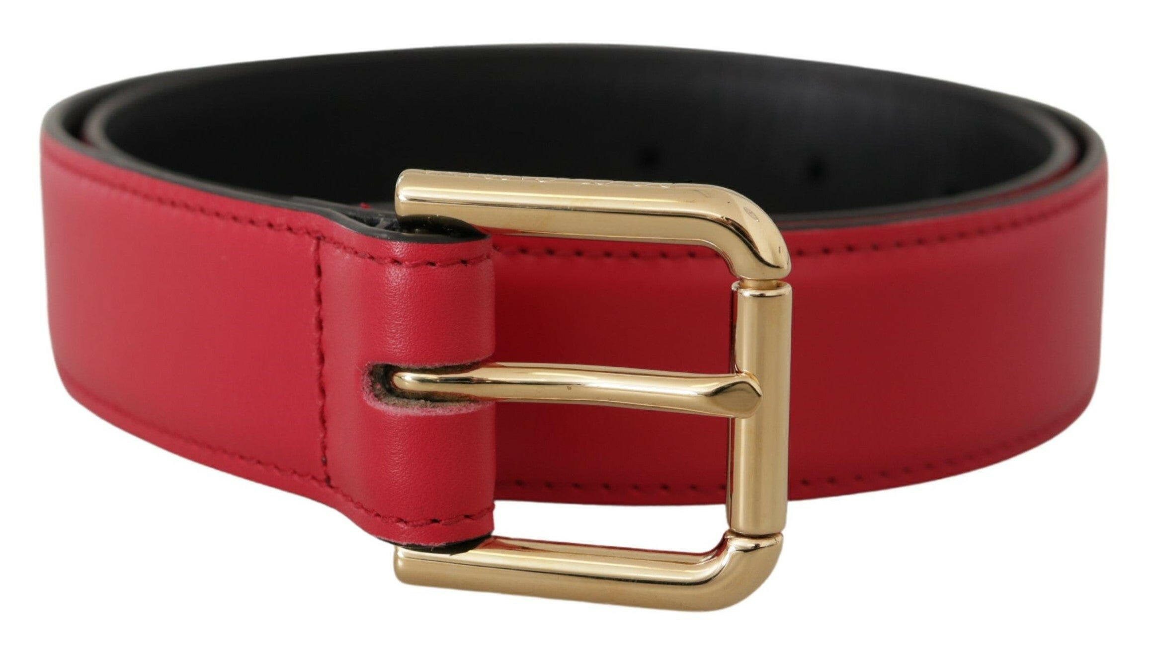 Dolce & Gabbana Red Calf Leather Gold Tone Logo Metal Buckle Belt -   -  Dolce & Gabbana.