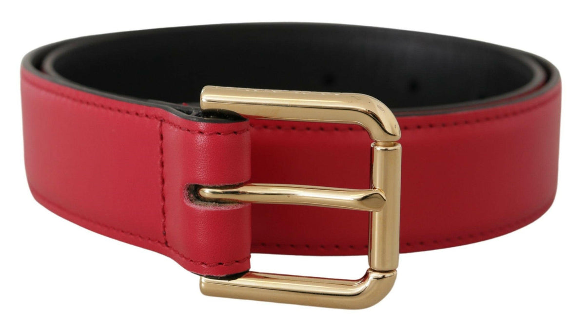 Dolce & Gabbana Red Calf Leather Gold Tone Logo Metal Buckle Belt -   -  Dolce & Gabbana.