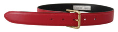 Dolce & Gabbana Red Calf Leather Gold Tone Logo Metal Buckle Belt -   -  Dolce & Gabbana.