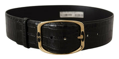 Dolce & Gabbana Black Crocodile Print Gold Metal DG Logo Buckle Belt -   -  Dolce & Gabbana.
