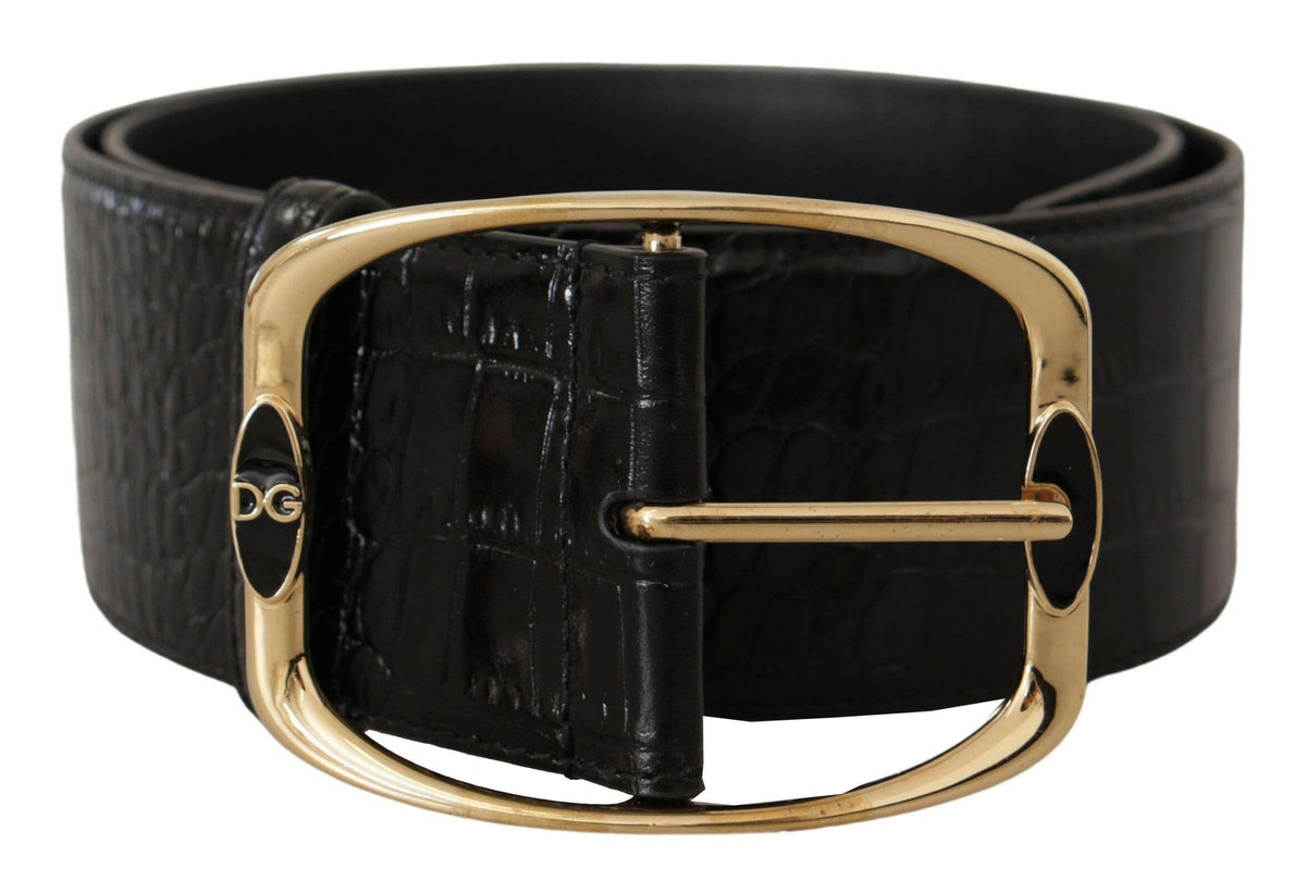 Dolce & Gabbana Black Crocodile Print Gold Metal DG Logo Buckle Belt -   -  Dolce & Gabbana.