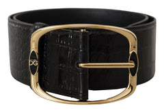 Dolce & Gabbana Black Crocodile Print Gold Metal DG Logo Buckle Belt -   -  Dolce & Gabbana.