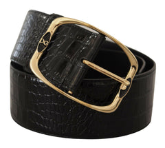 Dolce & Gabbana Black Crocodile Print Gold Metal DG Logo Buckle Belt -   -  Dolce & Gabbana.