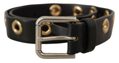 Dolce & Gabbana Black Leather Eyelet Silver Tone Metal Buckle Belt -   -  Dolce & Gabbana.