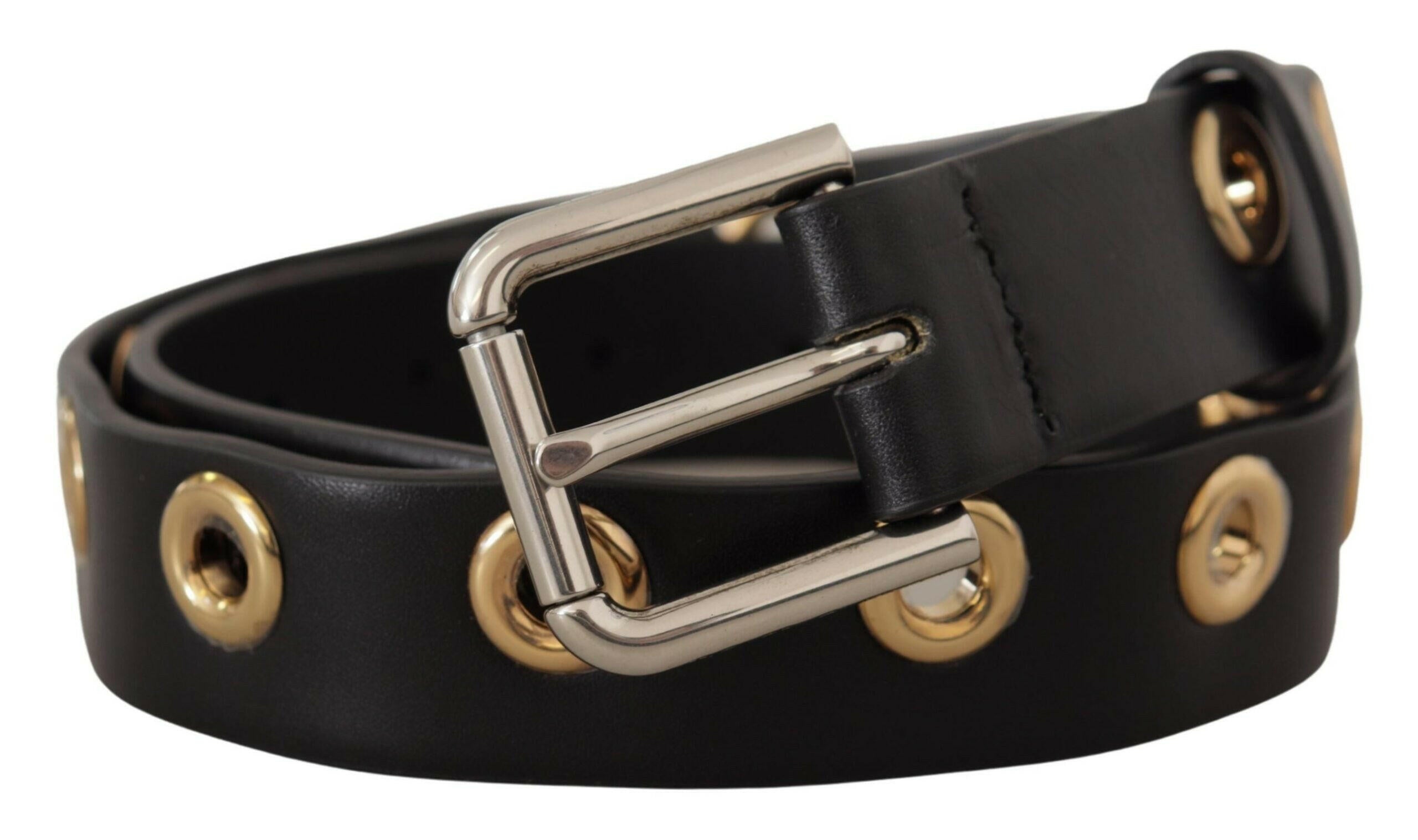 Dolce & Gabbana Black Leather Eyelet Silver Tone Metal Buckle Belt -   -  Dolce & Gabbana. Dolce & Gabbana Black Leather Eyelet Silver Tone Metal Buckle Belt -   -  Dolce & Gabbana.