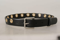 Dolce & Gabbana Black Leather Eyelet Silver Tone Metal Buckle Belt -   -  Dolce & Gabbana.