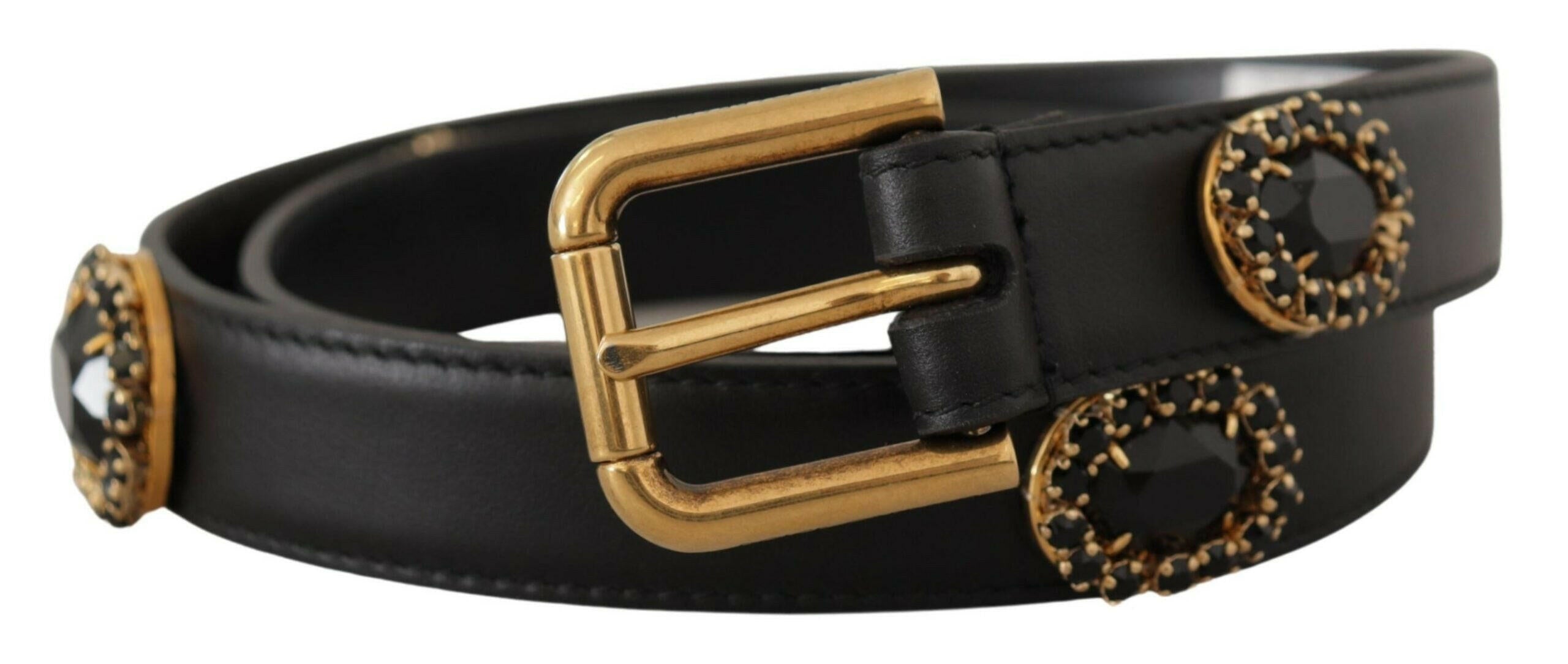 Dolce & Gabbana Black Leather Embellished Crystal Logo Belt -   -  Dolce & Gabbana. Dolce & Gabbana Black Leather Embellished Crystal Logo Belt -   -  Dolce & Gabbana.